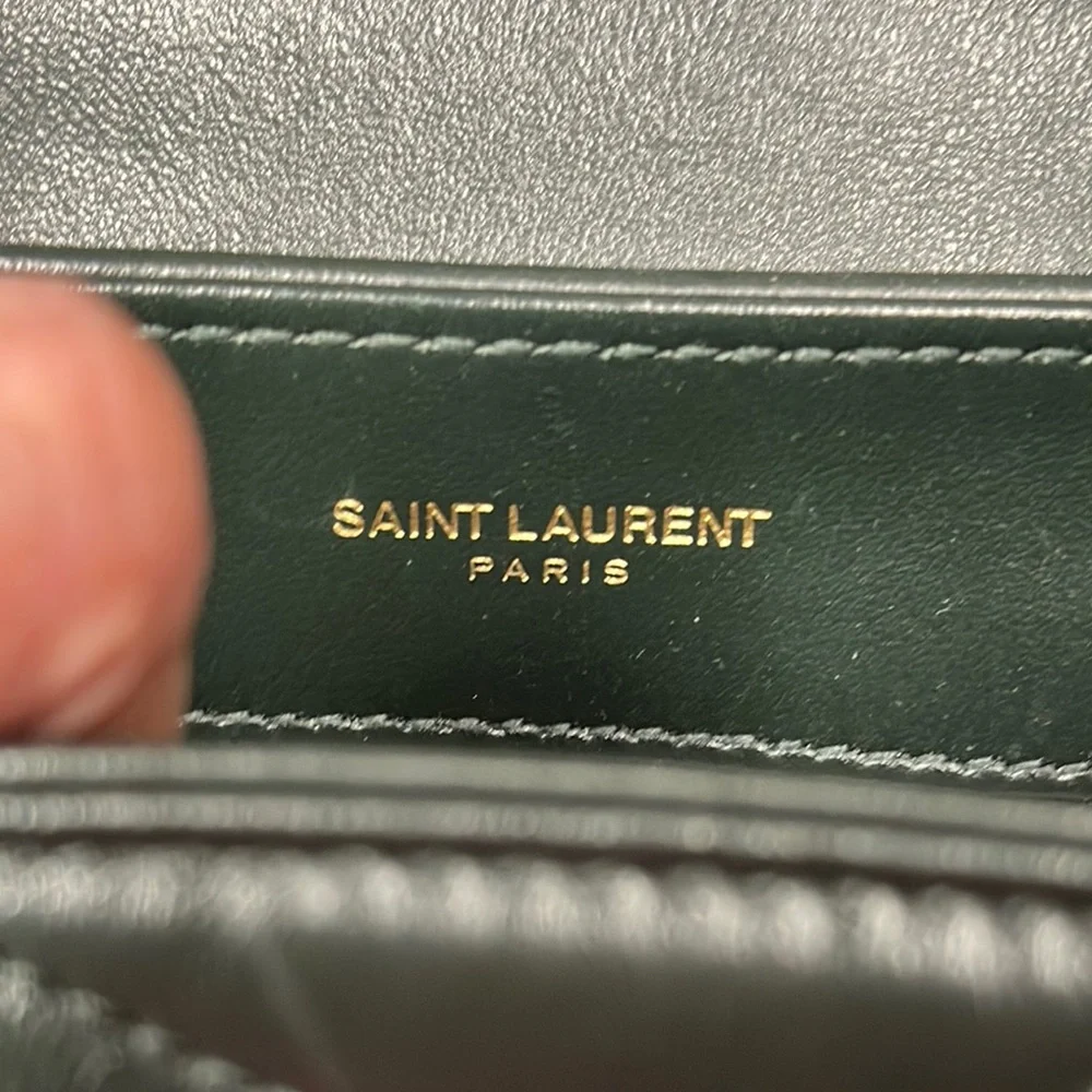 Saint Laurent Green Quilted Leather Shoulder Bag with Gold YSL - Picture 2 of 8